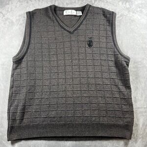 VTG Cypress Links Golf Wear Mens Large Gray Textured Grid Cotton Sweater Vest